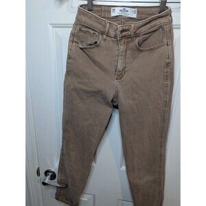 Hollister Jeans Womens W23 L27 Tan Curvy High Rise Mom Med Wash Stretch 00R